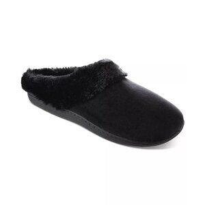 Isotoner Womens 7.5/8 Velour Boxed Clog Slippers Faux-Fur Trim in Black $40 137